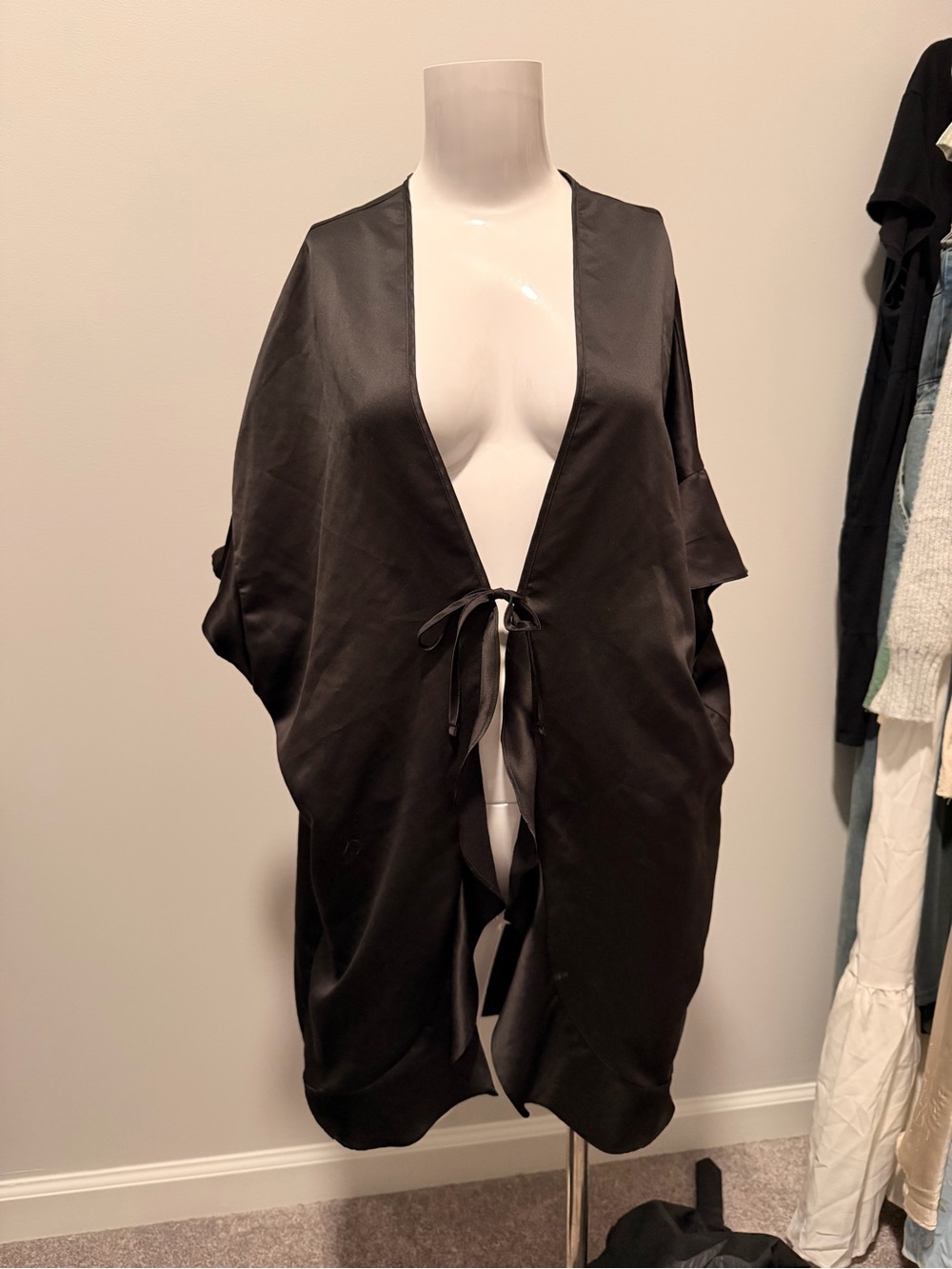 Victoria's Secret Black Satin Robe with Logo Trim